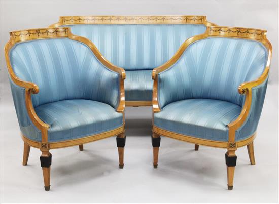 A Biedermier satin birch three piece suite,